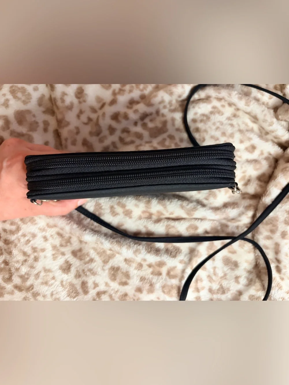 Classic Black Double-Zip Wallet w. Strap | EUC | Two Interior Compartments